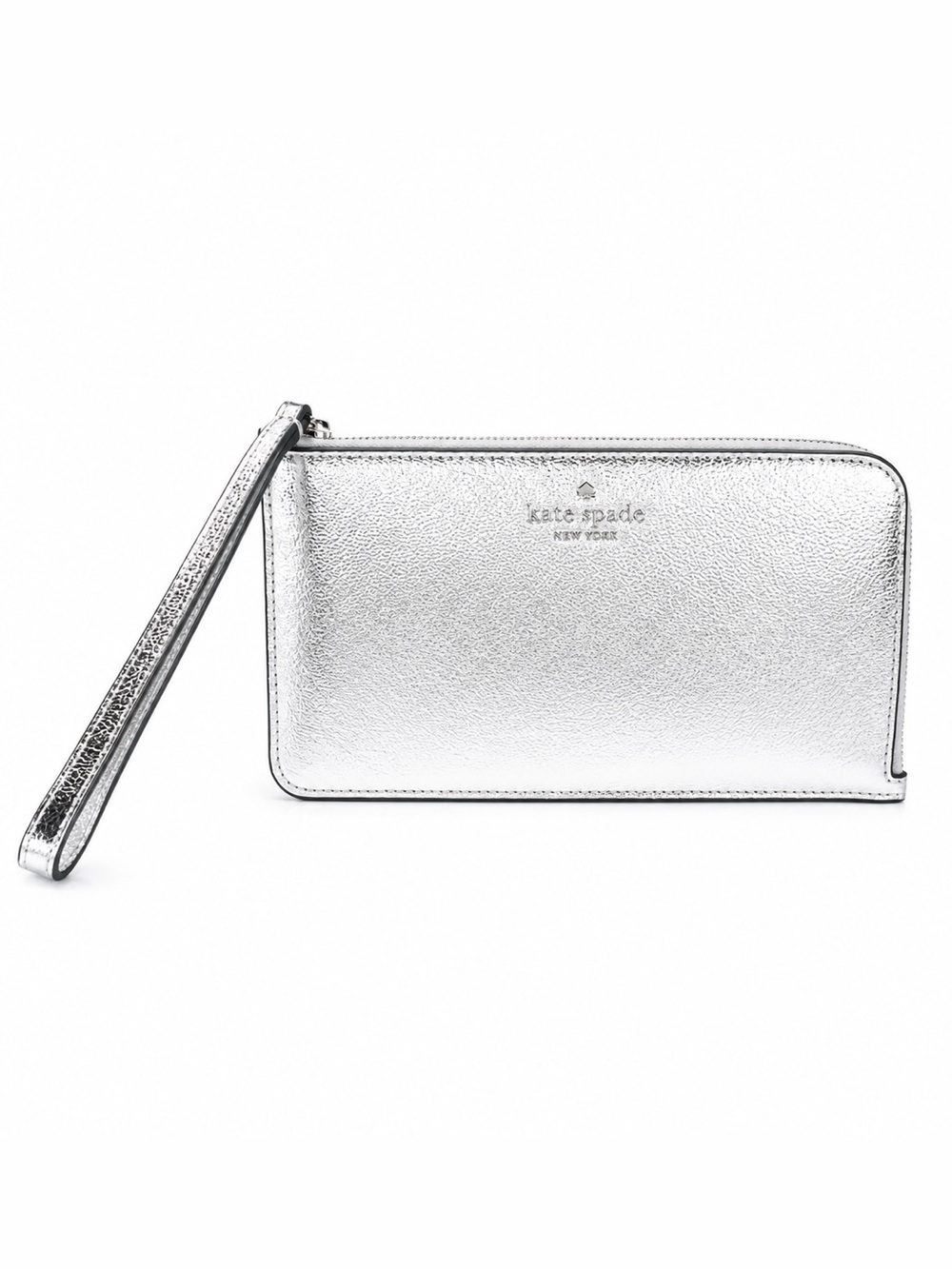 Kate Spade Lucy Metallic Medium L-Zip Wristlet in Lunar Light (NWT)